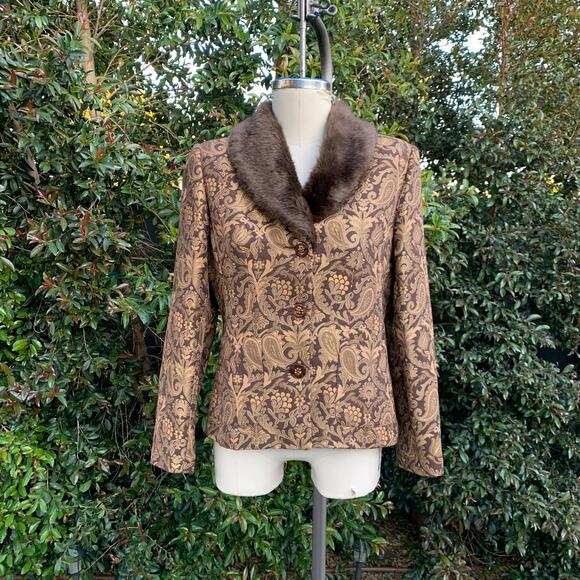 Vintage Designs by Seymour Wool Blend Faux Fur Paisley Tapestry Brown USA Jacket - Picture 1 of 8